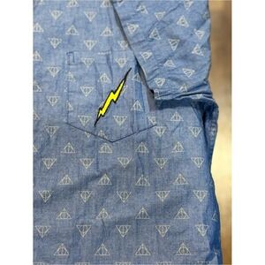 Harry Potter BoxLunch Deathly Hallows Chambray Button Up Shirt Mens 2XL Blue